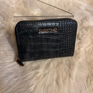 Ellen Tracy compact wallet faux croc dark gray with gold hardware